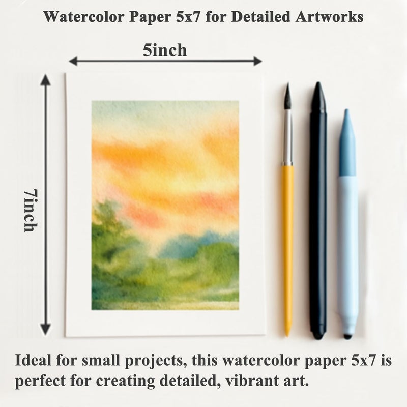 SUNFLY Water Color Paper Pad 5"x7" - 64 Sheets 140lb Cold Press Watercolor Paper Bulk, Water Color Paint Paper for Kids & Artists, White Painting Paper for Watercolor, Acrylic. - Image 3